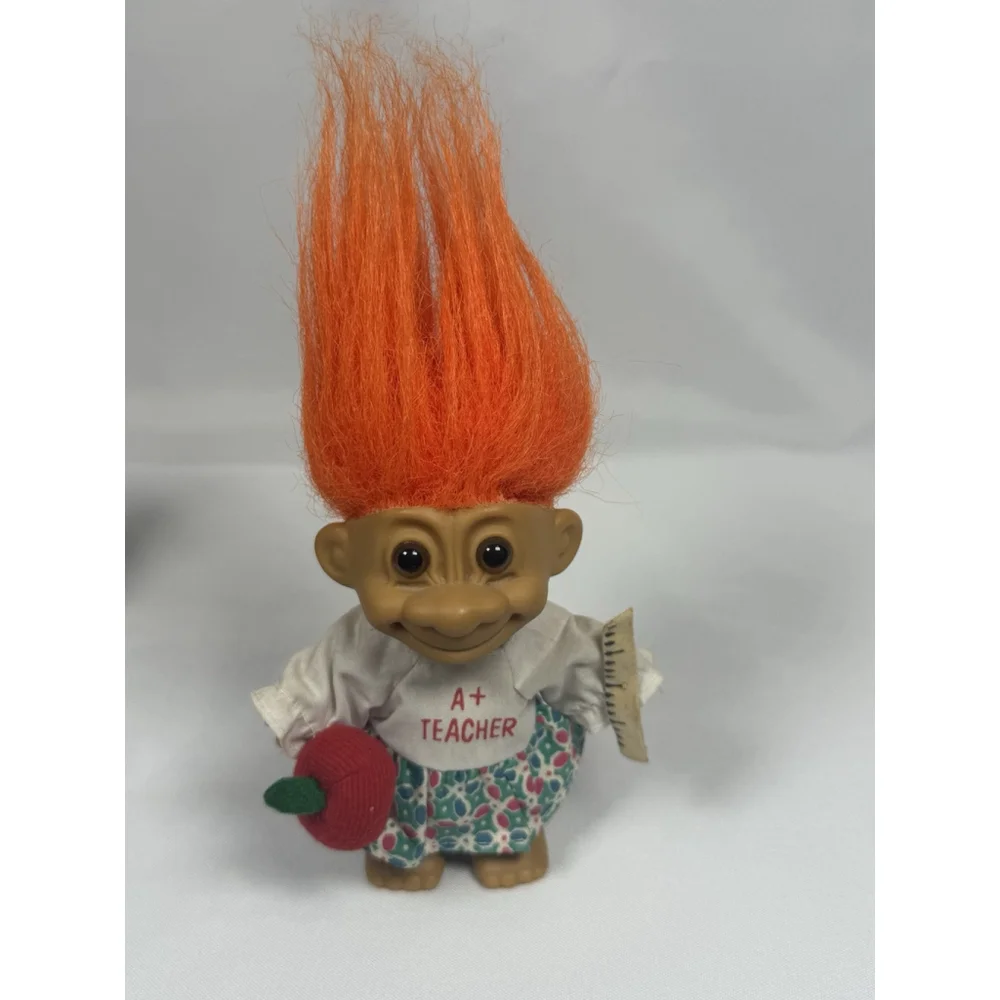 Russ Troll Doll A+ Teacher, Orange Hair, Ruler Apple Outfit Vintage 1980s School